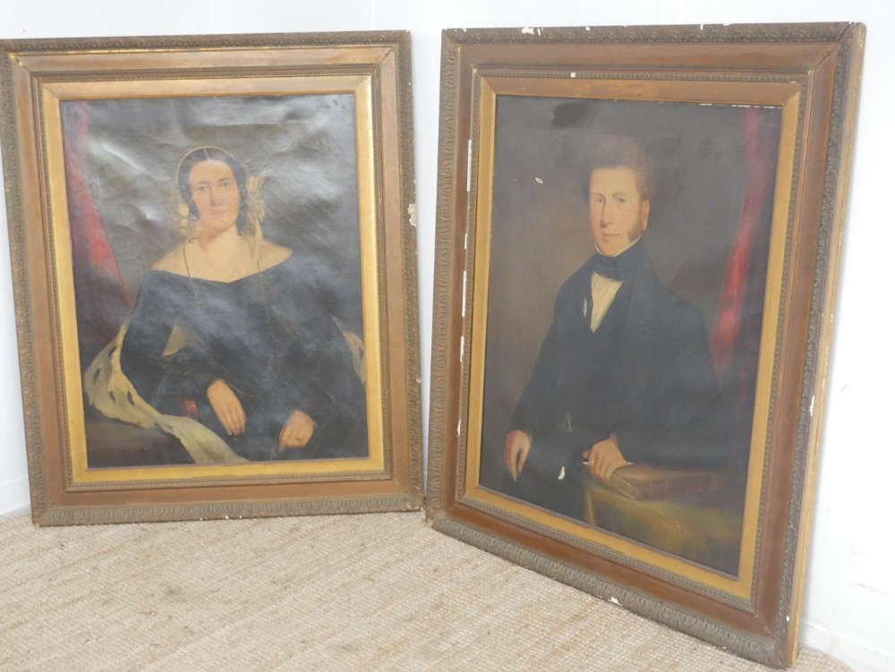 Pair Large Portrait Oil Paintings