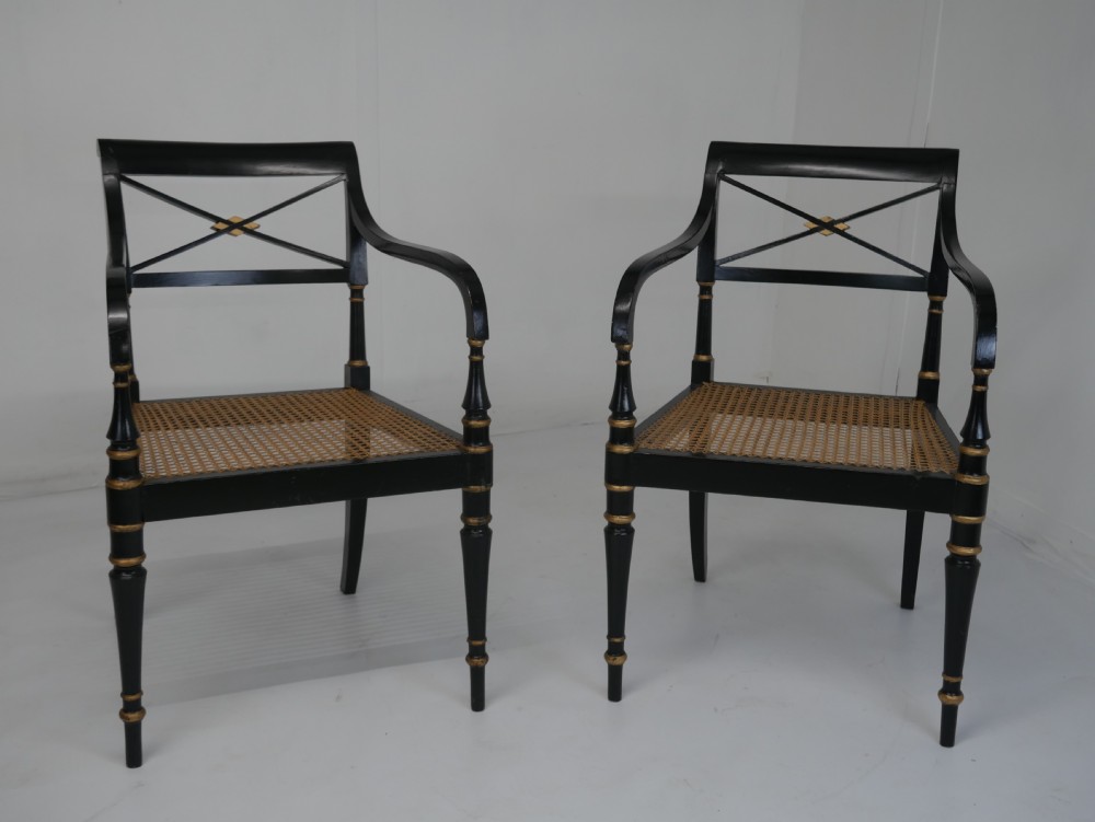 Pair Regency style Ebonised Armchairs View XIV