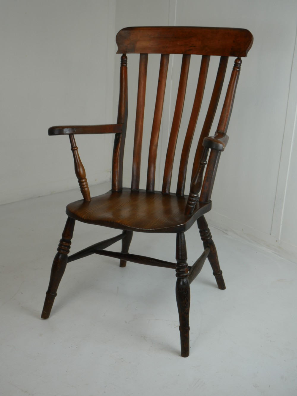 19thC Elm Fruitwood Windsor Kitchen Armchair