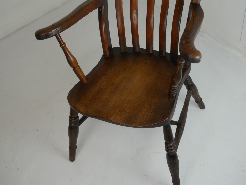 19thC Elm Fruitwood Windsor Kitchen Armchair View III