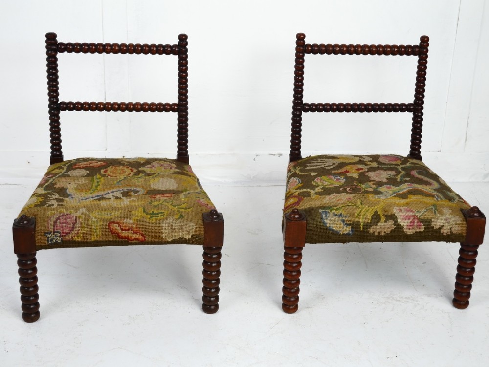 Pair Miniature 19thC Bobbin Chairs