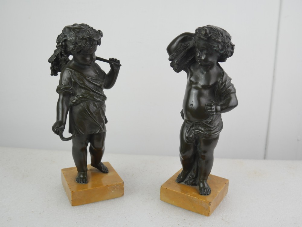 Pair Bronze Cherubs Harvest Gatherers