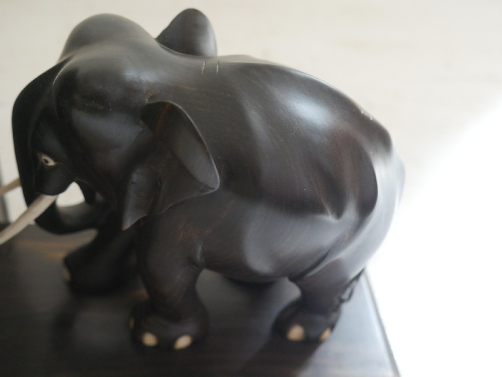 Pair Ebony Elephant Bookends View II