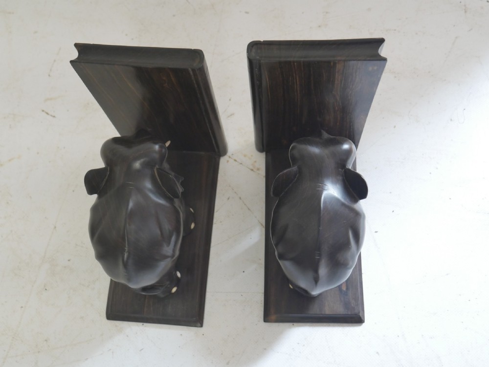 Pair Ebony Elephant Bookends View III
