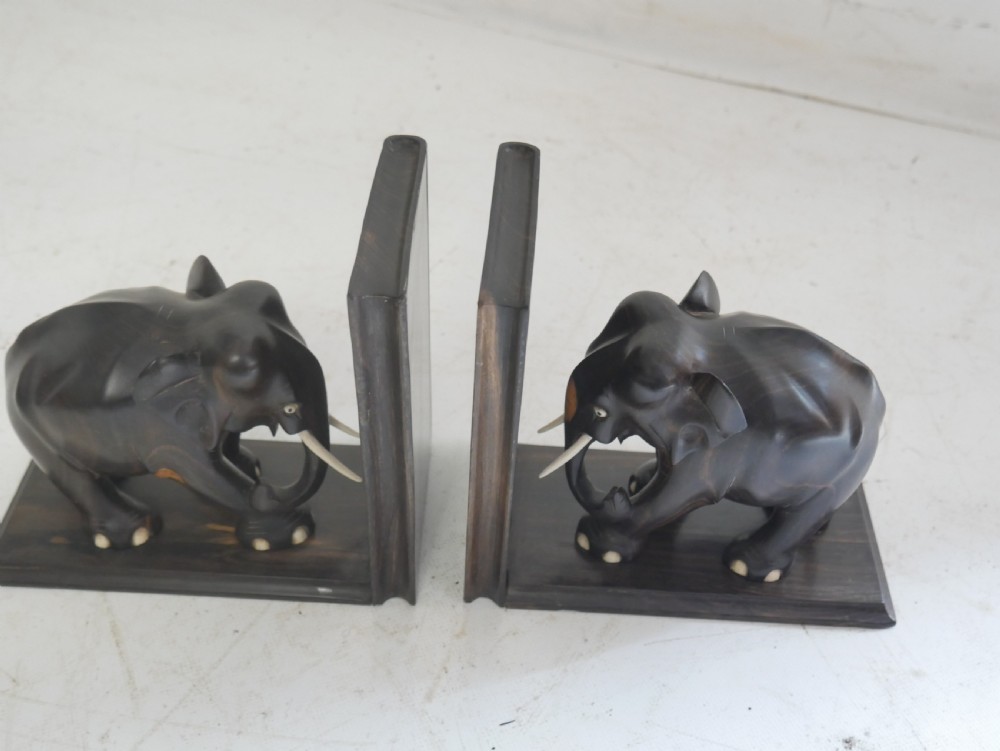 Pair Ebony Elephant Bookends View IV