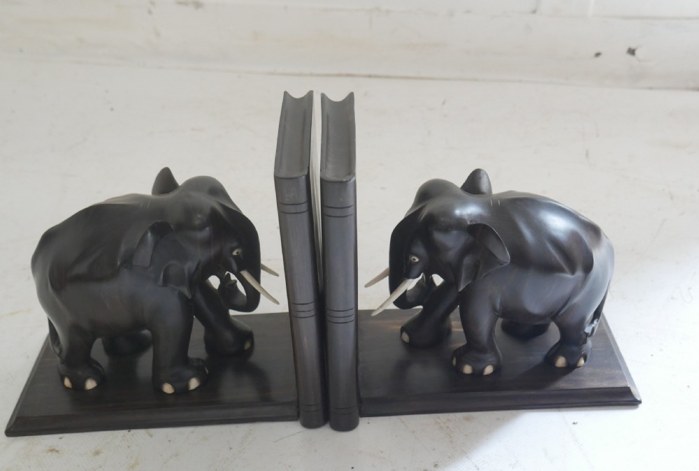 Pair Ebony Elephant Bookends View V