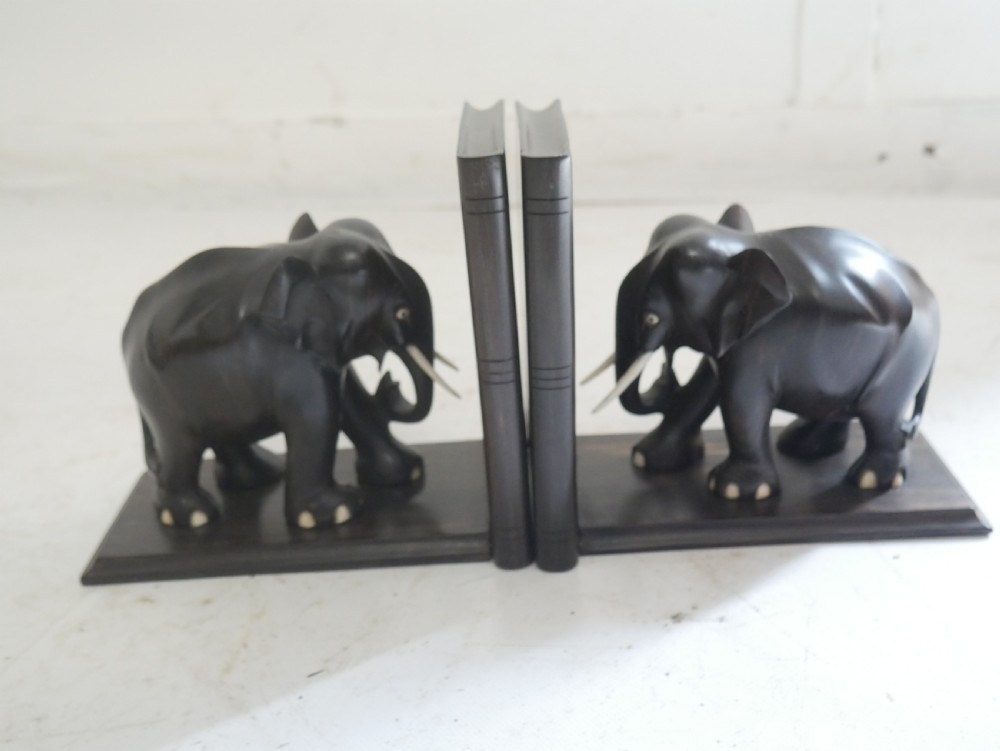Pair Ebony Elephant Bookends View VI