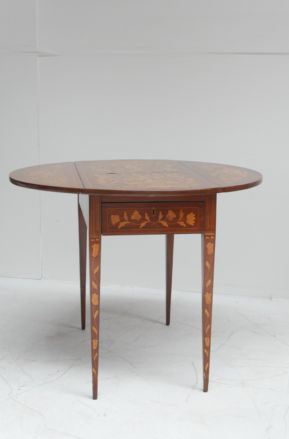 19thC Marquetry Drop Flap Circular Table