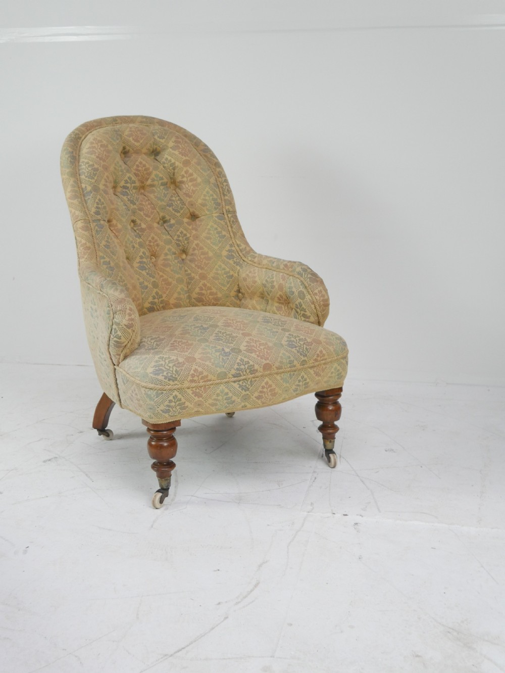 19thC Buttoned Upholstered Armchair