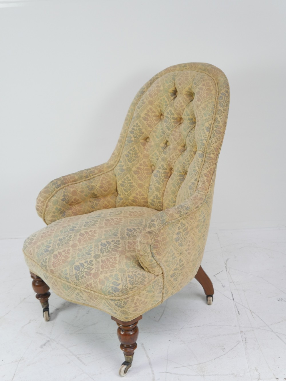 19thC Buttoned Upholstered Armchair View III