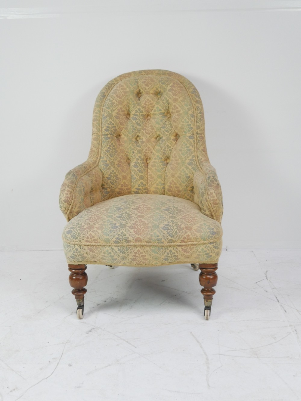 19thC Buttoned Upholstered Armchair View V