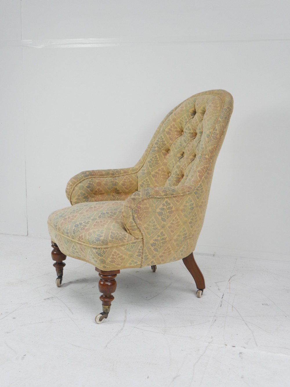 19thC Buttoned Upholstered Armchair View II
