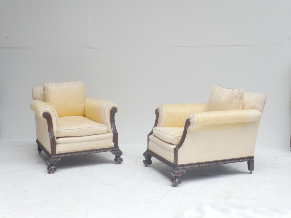 Pair 1900's Deep Seated Armchairs
