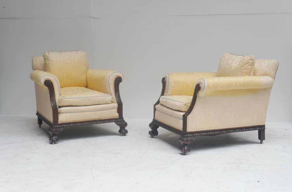 Pair 1900's Deep Seated Armchairs View IX