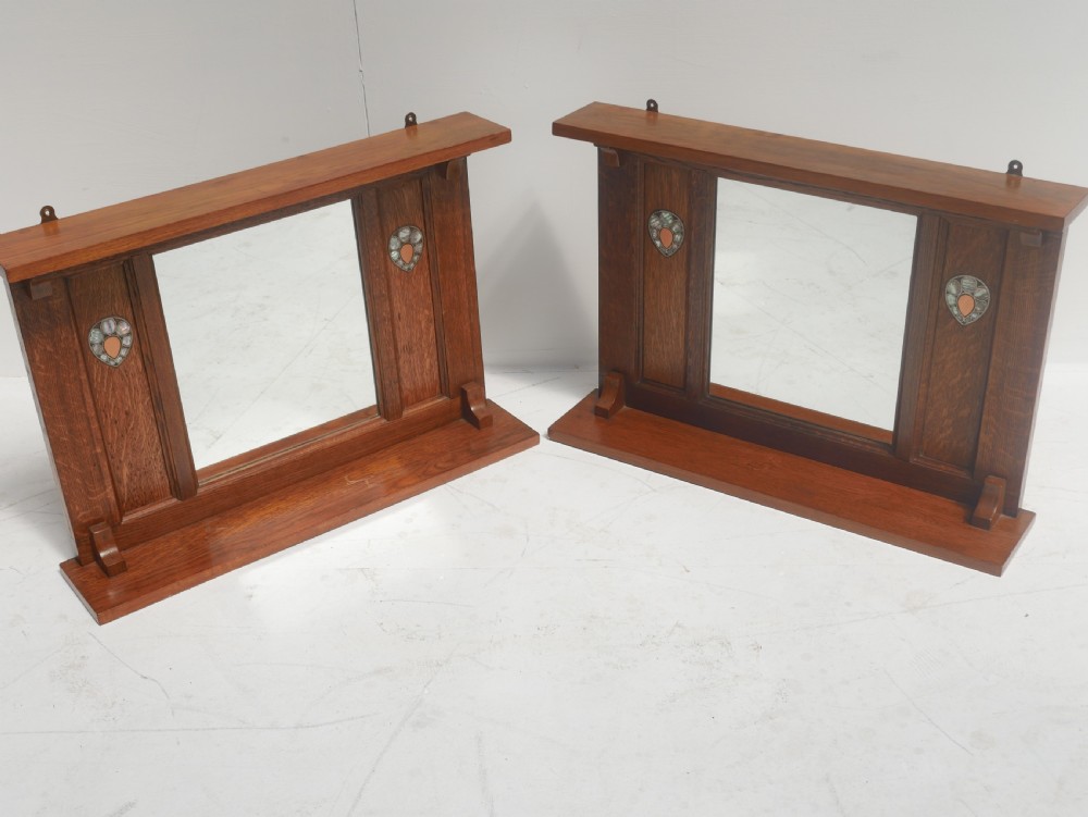 Pair Oak Arts & Crafts Mirrors