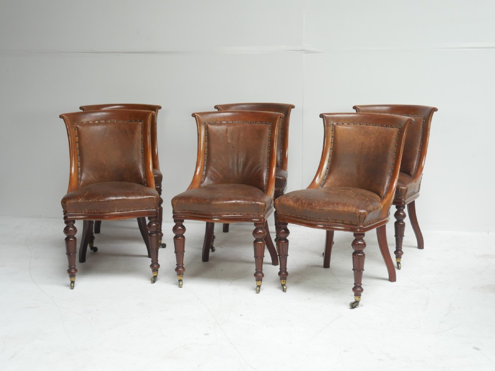Set of Six Library Side Chairs Dated 1830