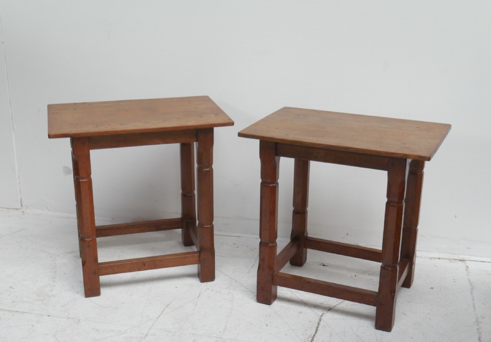 Pair Oak Arts & Crafts Stools
