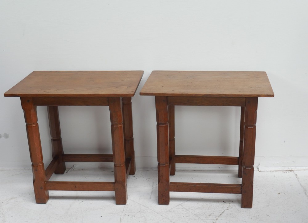 Pair Oak Arts & Crafts Stools View II