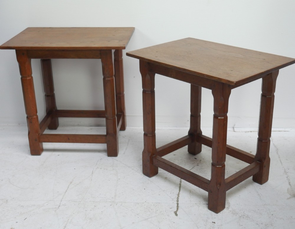 Pair Oak Arts & Crafts Stools View X