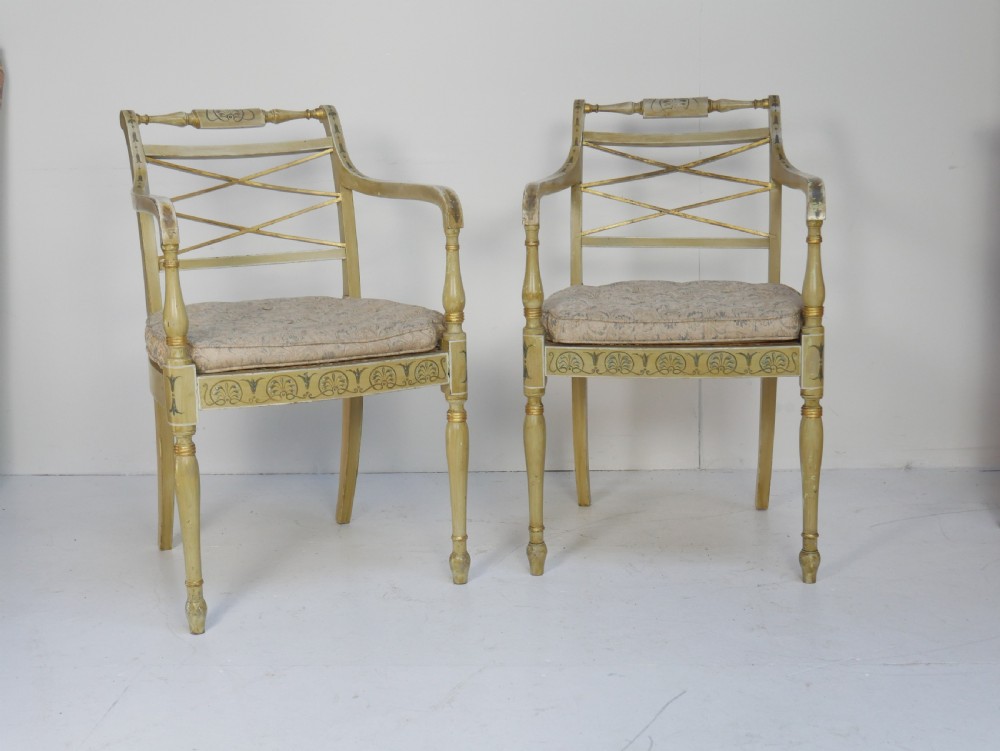Pair 19thC Decorated Armchairs