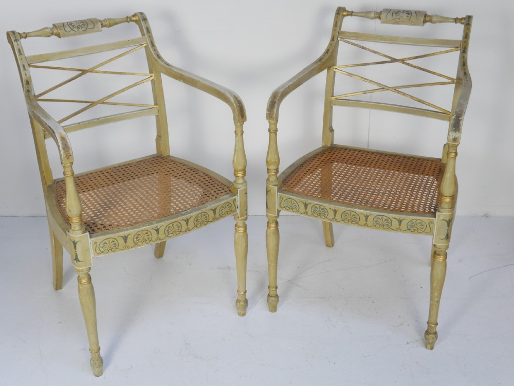 Pair 19thC Decorated Armchairs View II