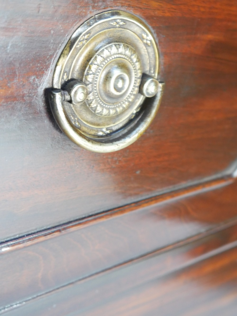 A 19th-century dark mahogany secretaire bookcase featuring an upper glazed two-door cabinet over a drop-front fitted writing desk and three lower drawers. View IX