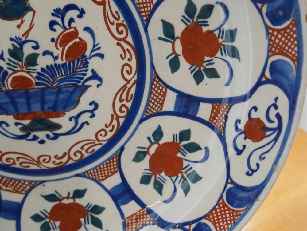 English Polychrome Delft Charger View V