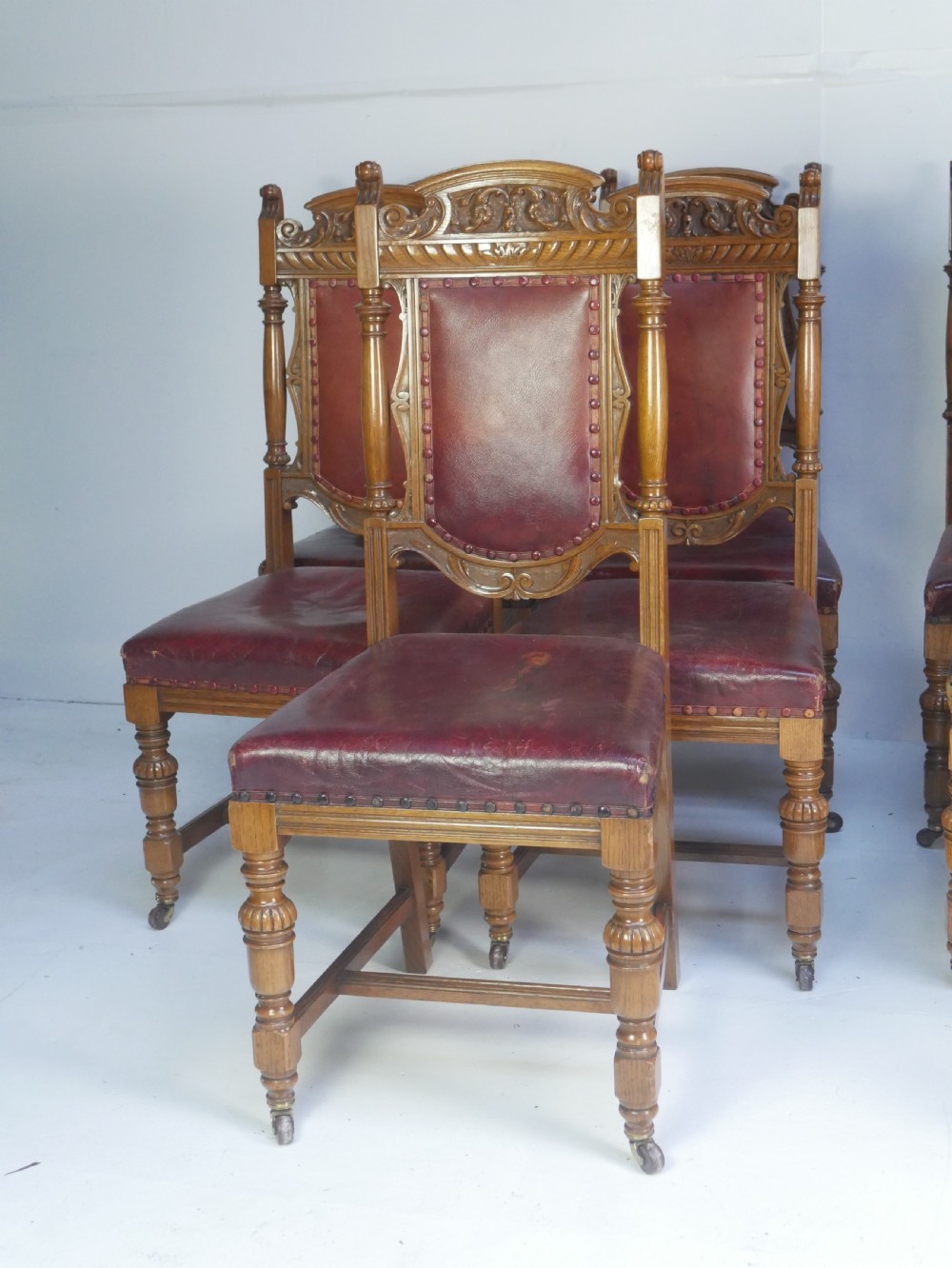 Set 10 Oak/Leather Dining Chairs View II
