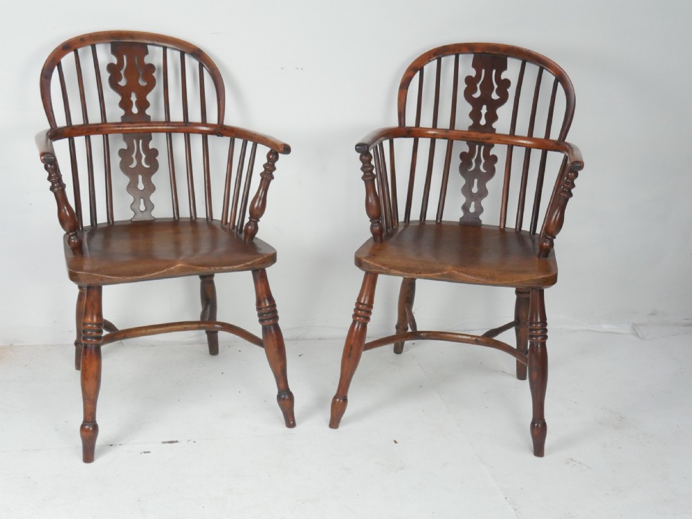 Pair Yew & Elm Windsor Armchairs