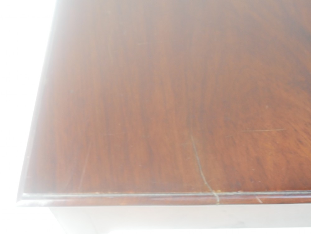 A rectangular mahogany lamp table with straight tapered legs and a single drawer featuring a brass drop handle. View VIII