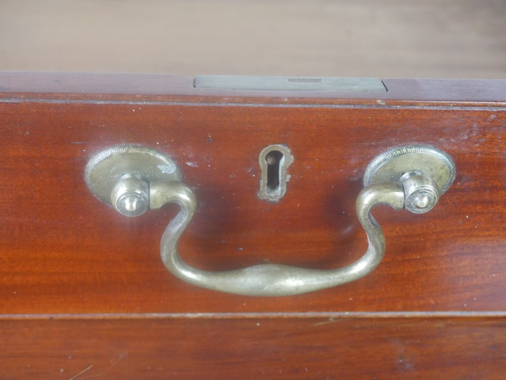 A rectangular mahogany lamp table with straight tapered legs and a single drawer featuring a brass drop handle. View XI