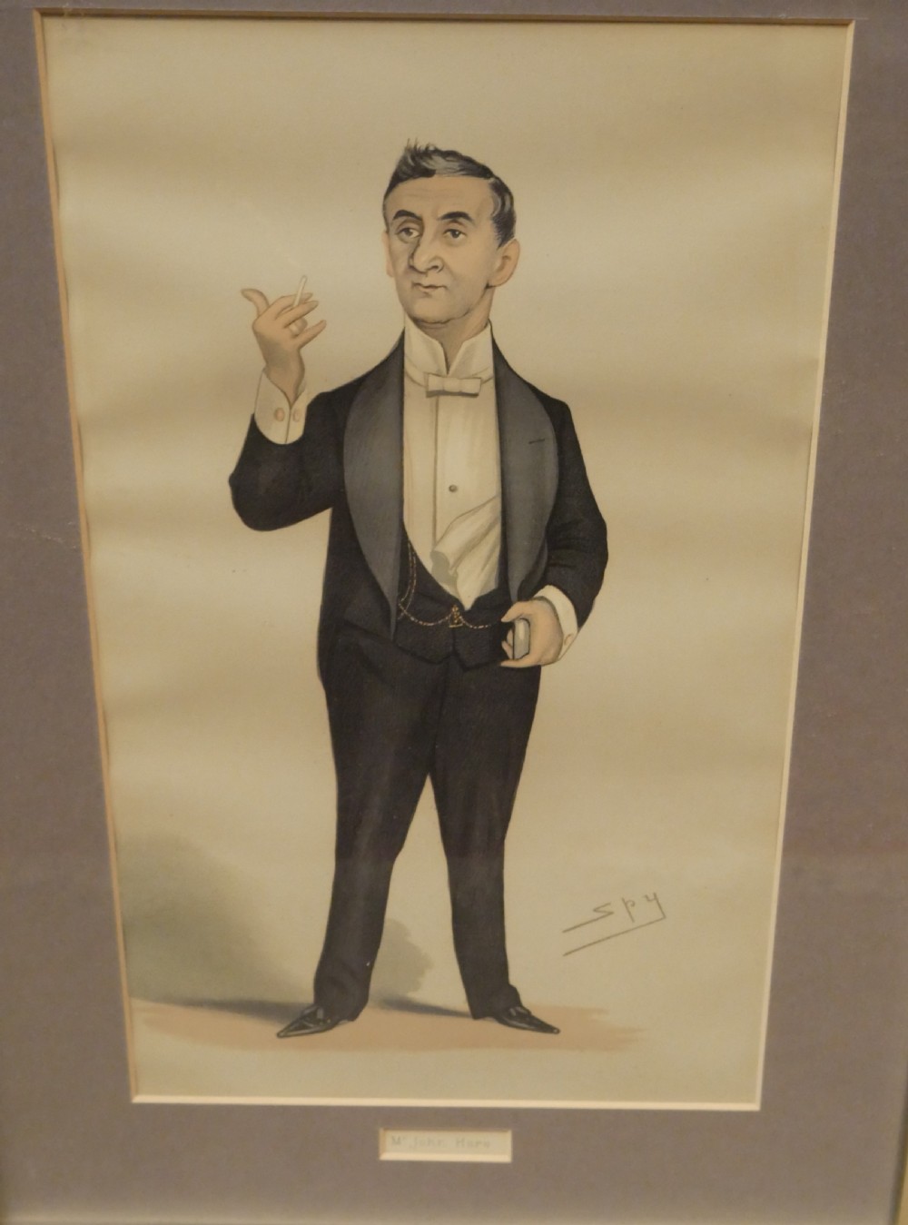 A collection of six framed antique Vanity Fair lithograph prints featuring caricatures of men in formal Victorian and Edwardian attire. View II