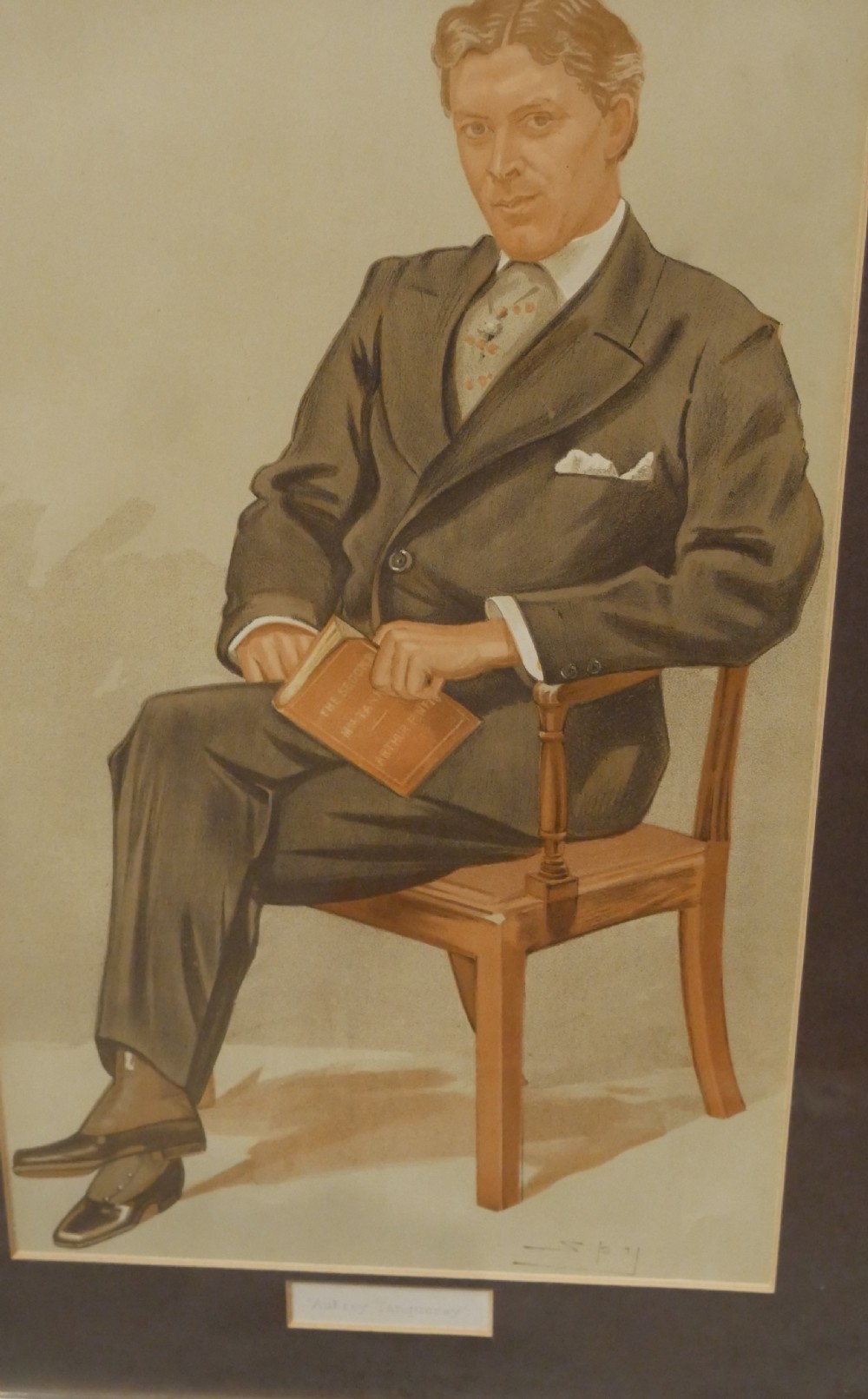 A collection of six framed antique Vanity Fair lithograph prints featuring caricatures of men in formal Victorian and Edwardian attire. View III