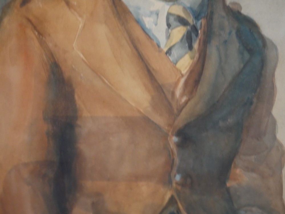 A framed watercolour portrait depicting a young boy standing in full Scottish Highland dress with a brown jacket and tartan kilt. View VII
