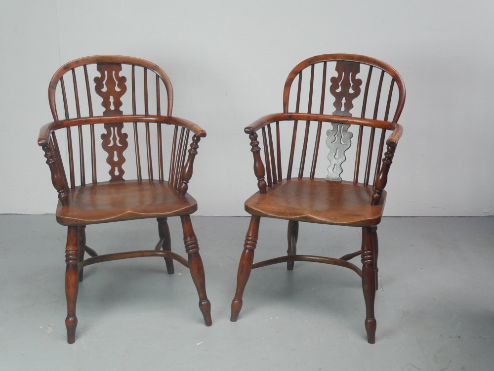 Pair Yew & Elm Windsor Armchairs
