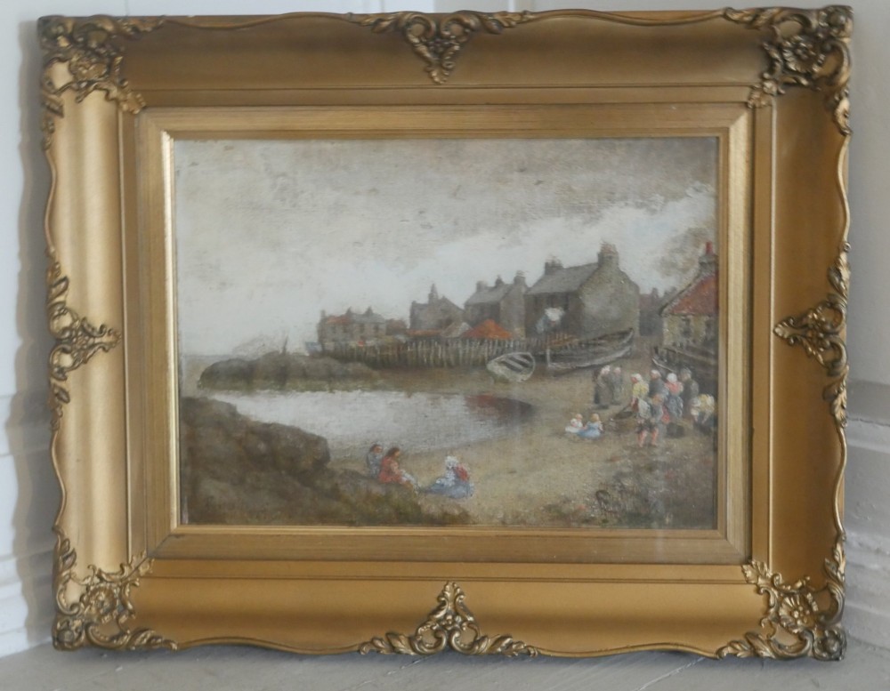 Painting Village Harbour Scene Edward Mills