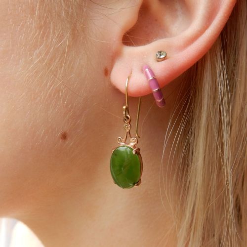 ANTIQUE 9CT GOLD JADE DROP EARRINGS - ADDITIONAL PHOTO 3