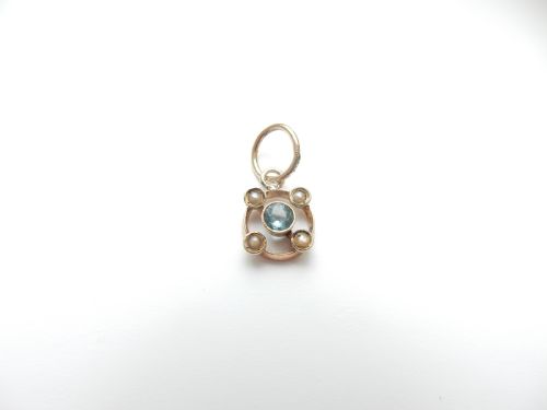 antique 9ct gold sapphire pearl pendant charm - CATEGORY: ANTIQUE JEWELLERY - DATED EDWARDIAN