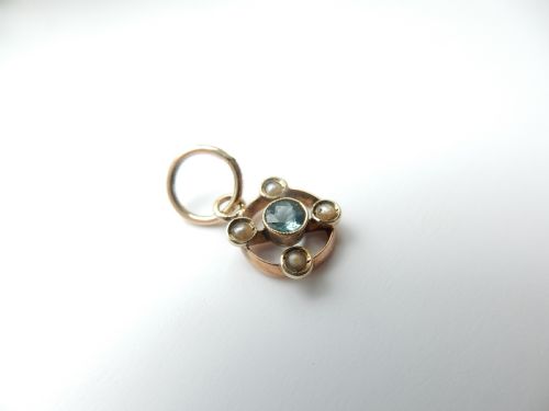 ANTIQUE 9CT GOLD SAPPHIRE PEARL PENDANT CHARM - ADDITIONAL PHOTO 2