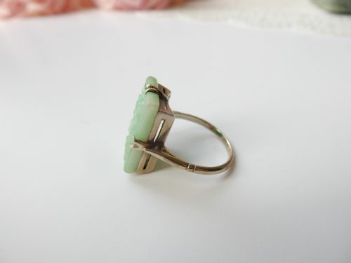 ART DECO STERLING SILVER CARVED JADE RING US SIZE 5 14 UK L - ADDITIONAL PHOTO 2