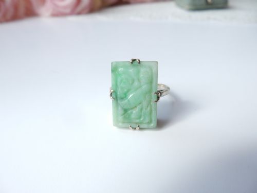 ART DECO STERLING SILVER CARVED JADE RING US SIZE 5 14 UK L - ADDITIONAL PHOTO 4