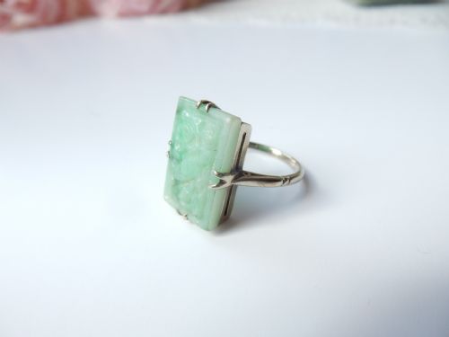 ART DECO STERLING SILVER CARVED JADE RING US SIZE 5 14 UK L - ADDITIONAL PHOTO 5