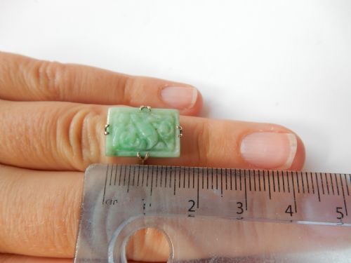 ART DECO STERLING SILVER CARVED JADE RING US SIZE 5 14 UK L - ADDITIONAL PHOTO 6