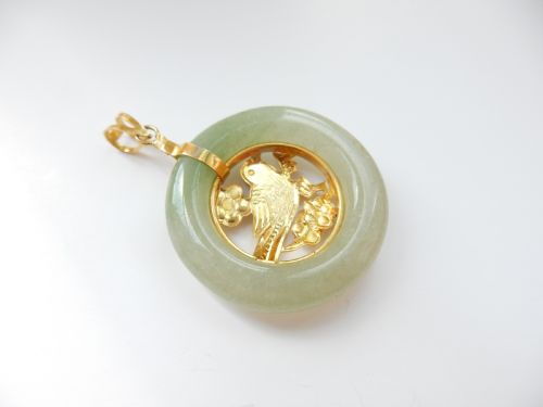 VINTAGE JADE HOOP PENDANT WITH OPAL BIRD DETAIL - ADDITIONAL PHOTO 6