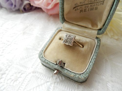 art deco 9ct gold diamond plaque ring - CATEGORY: ANTIQUE JEWELLERY - DATED 1920