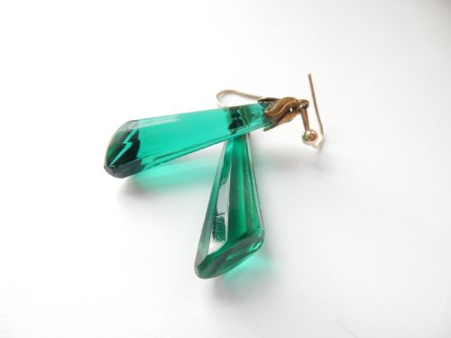 VINTAGE 9CT GOLD EMERALD GLASS EARRINGS - ADDITIONAL PHOTO 5