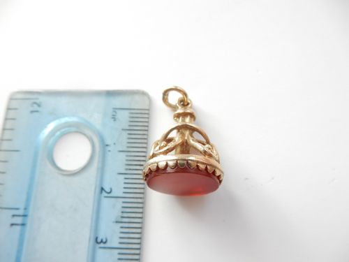 VINTAGE 9CT GOLD CARNELIAN FOB PENDANT - ADDITIONAL PHOTO 6