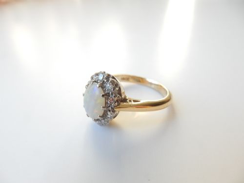 ANTIQUE 18CT GOLD OPAL DIAMOND RING - ADDITIONAL PHOTO 3
