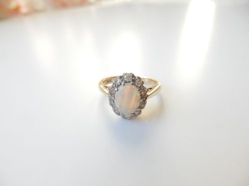 ANTIQUE 18CT GOLD OPAL DIAMOND RING - ADDITIONAL PHOTO 5