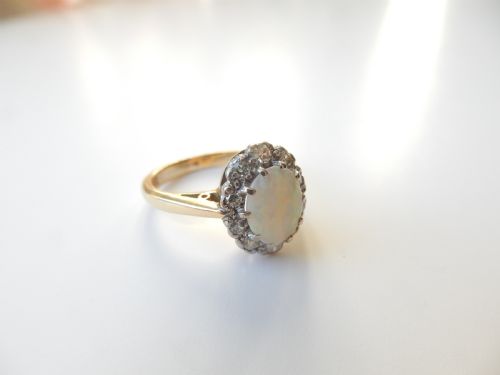 ANTIQUE 18CT GOLD OPAL DIAMOND RING - ADDITIONAL PHOTO 7